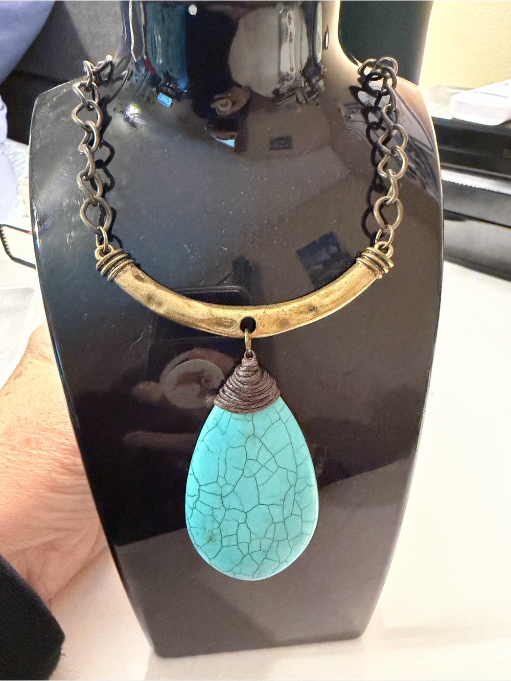 Boho Turquoise Teardrop Pendant Necklace